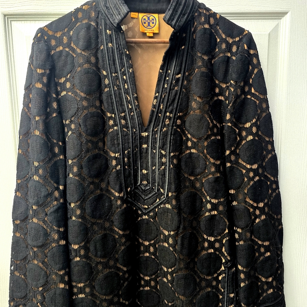 Tory Burch Black Lace Tunic Top